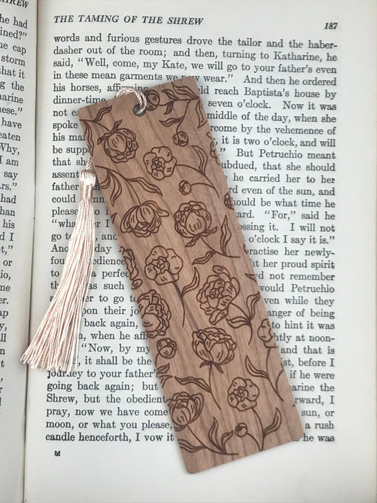 Peony Wooden Bookmark