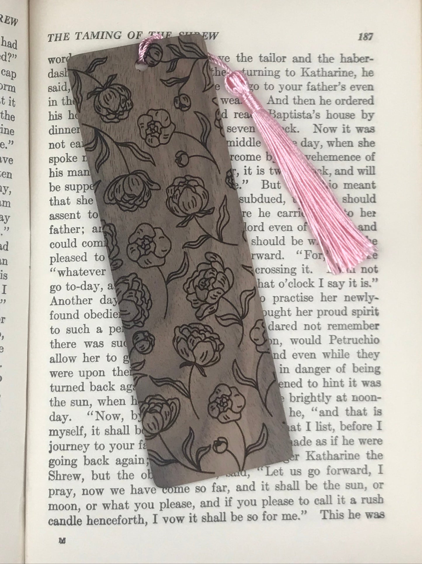 Peony Wooden Bookmark
