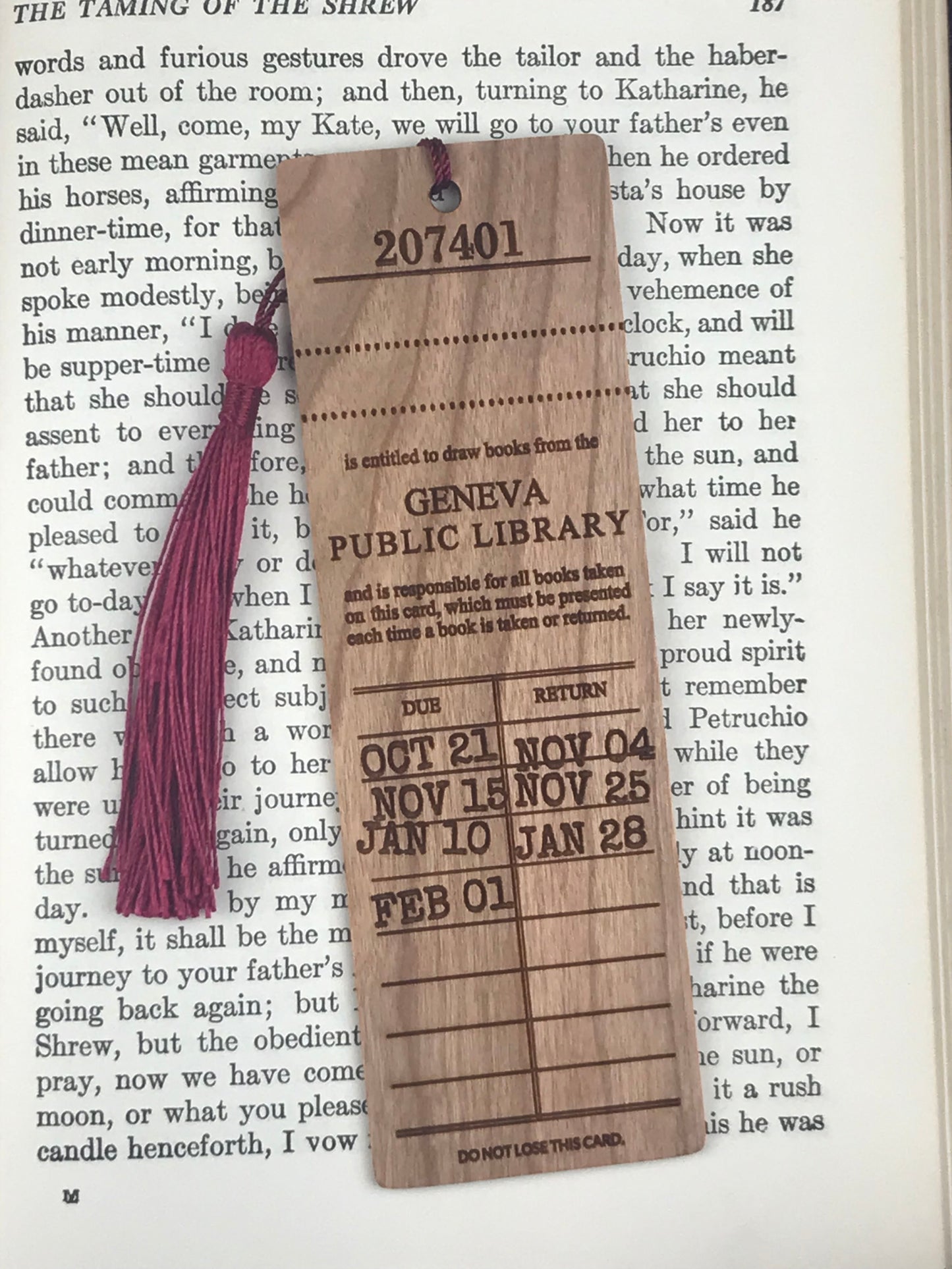 Vintage Library Card Wooden Bookmark