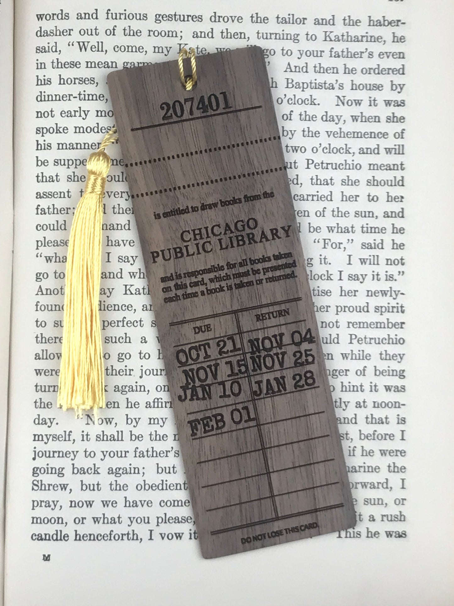 Vintage Library Card Wooden Bookmark