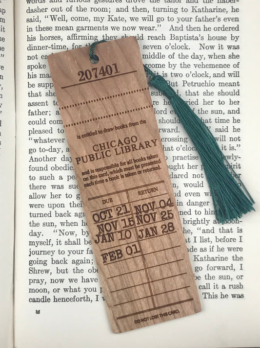 Vintage Library Card Wooden Bookmark