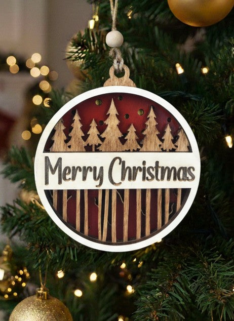 Rustic "Merry Christmas" Forest Ornament